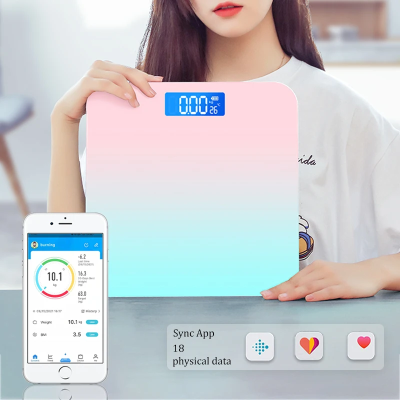 

Smart Weight Scale Electronic Bluetooth Digital Scales Body Floor Bathroom Body Fat Scales LED Dispaly Sync App 18 Physical Data