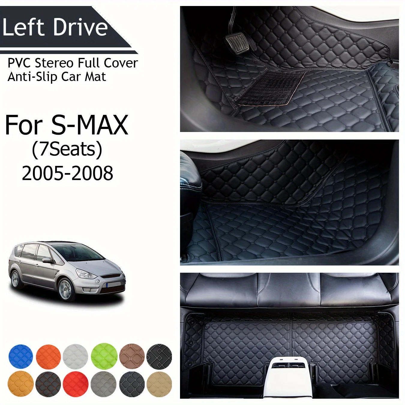 

[HD] для Ford S-MAX(7 сидений) 2005-2008, трехслойный ПВХ стерео полноразмерный Противоскользящий автомобильный коврик, автомобильные аксессуары