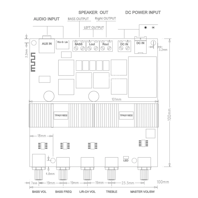 DC12V-24V 2*50W + 100W усилитель сабвуфера Плата усилителя 2 1 каналов высокая мощность