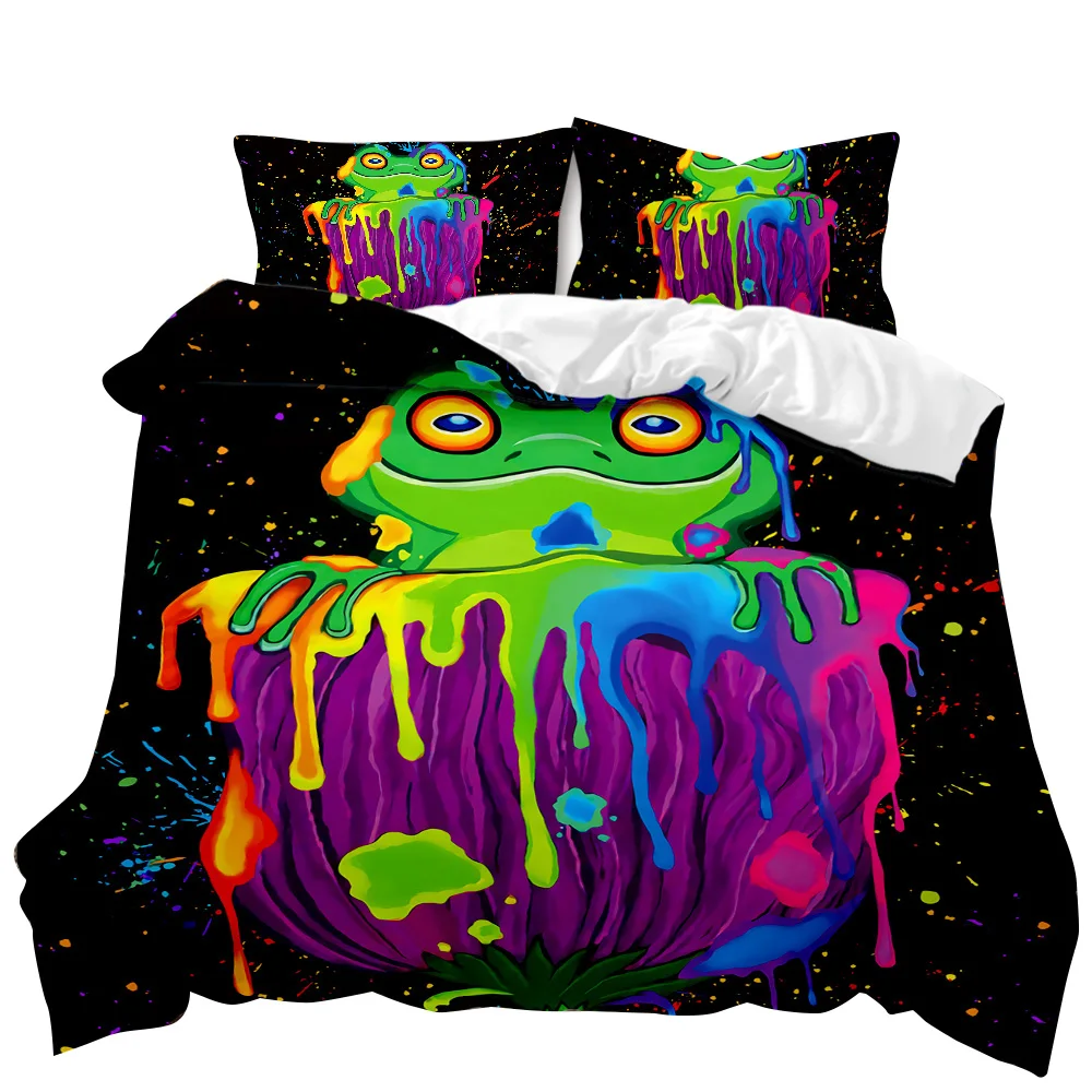 

Frog Duvet Cover Set Cartoon Frog Twin Bedding Set Wild Animal Comforter Cover Kids Double Queen King Size Polyester Qulit Cover