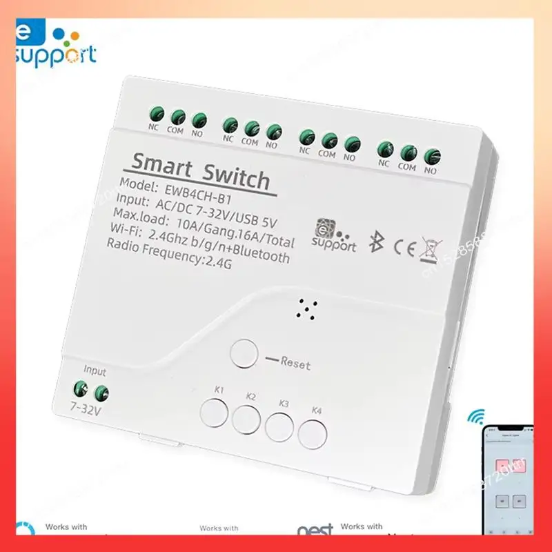 Фото ABNR Ewelink Smart Switch 4-канальный интеллектуальный переключатель Wi-Fi Bluetooth Беспроводной сухой контактный релейный переключатель 7-32 В №4