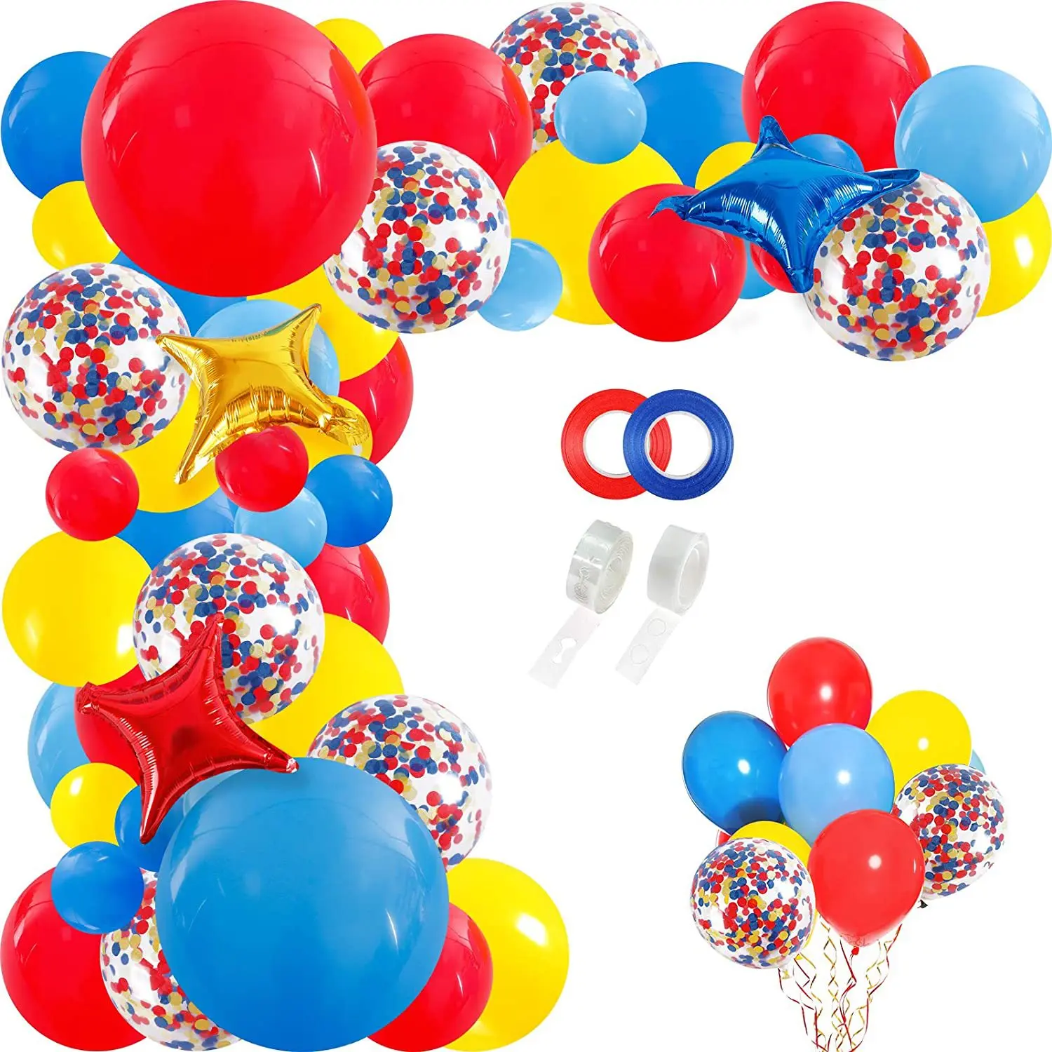 

CHEEREVEAL Carnival Theme Party Supplies Red Blue Star Foil Confetti Balloon Garland Arch Kit for Kid Birthday Party Decoration