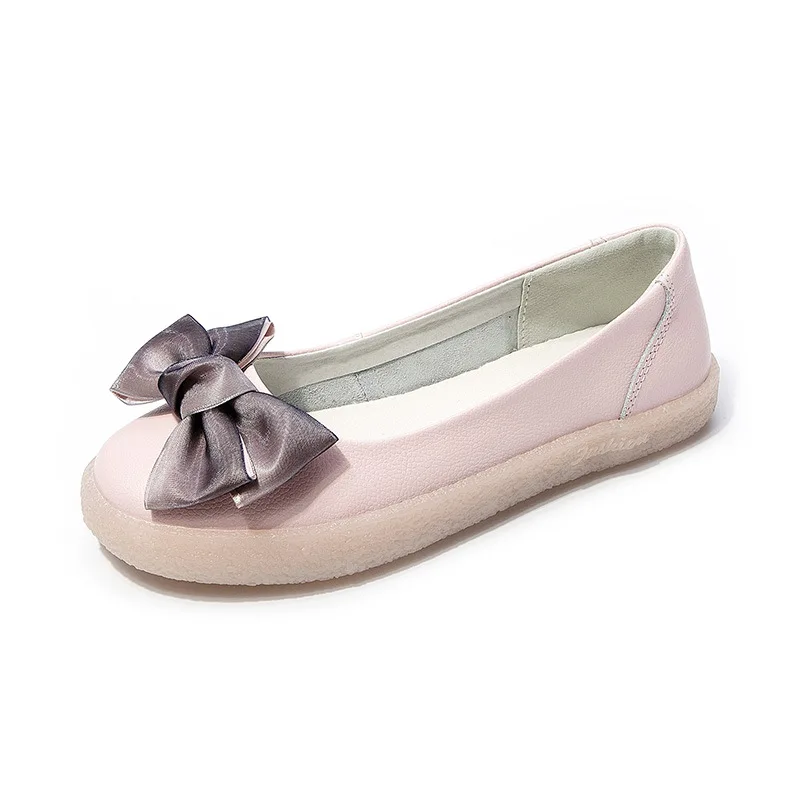 

2022 New Genuine Leather Sweet Bow Shoes Woman Slip On Women Flats Moccasins Women's Loafers Spring Summer Soft women's shoes