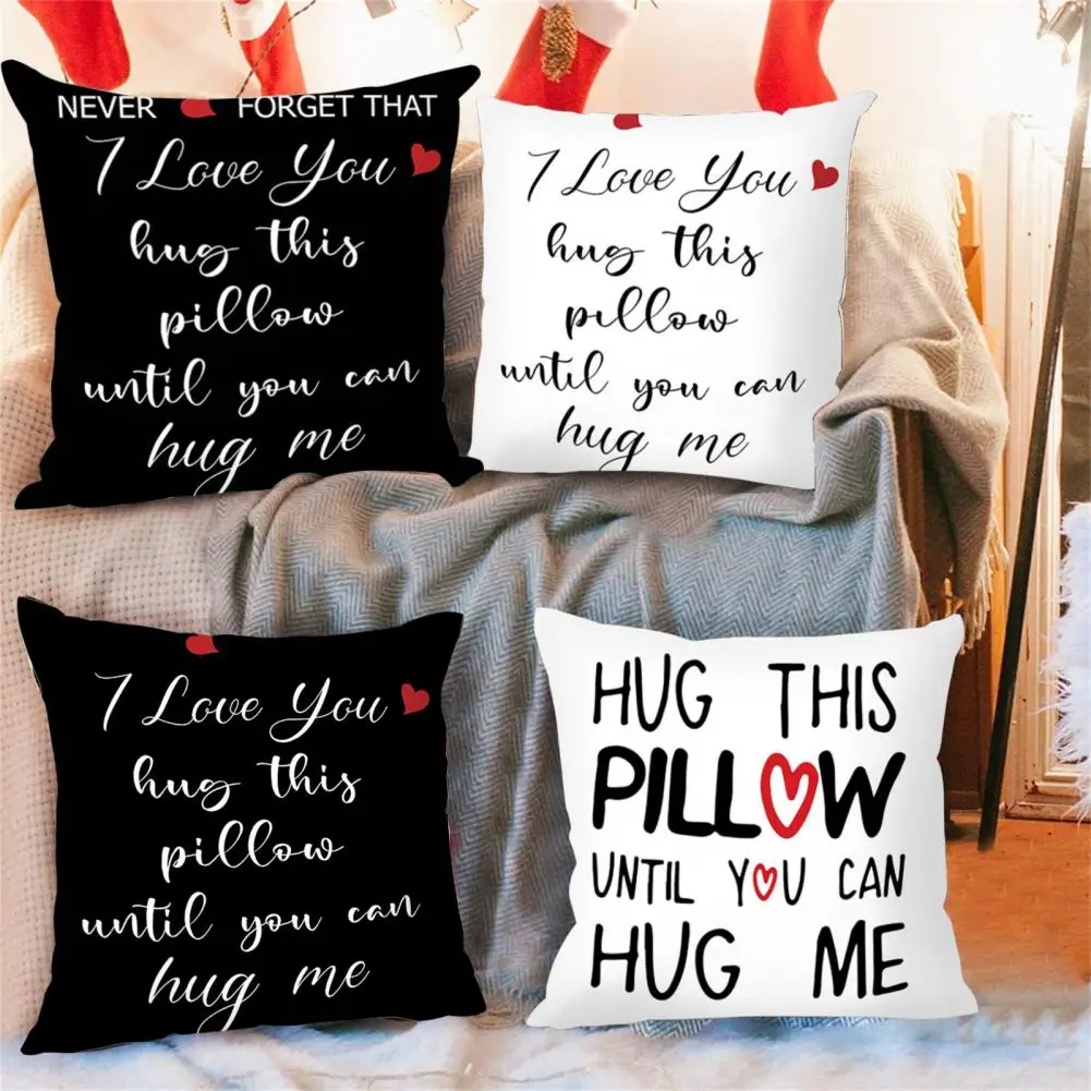 

Beauty Cushion Slipcover Square Cushion Case Breathable Soft Texture Letter Love Pillow Case Foldable