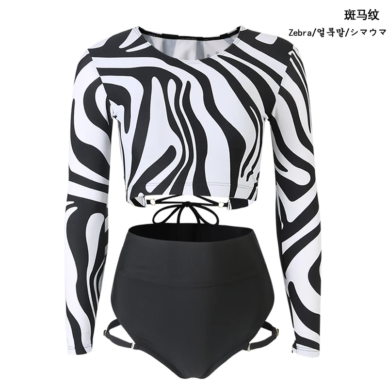 

Купальник-бикини с завышенной талией, Женский пикантный тонкий раздельный купальник с длинным рукавом и открытой спиной, на шнуровке, для с...