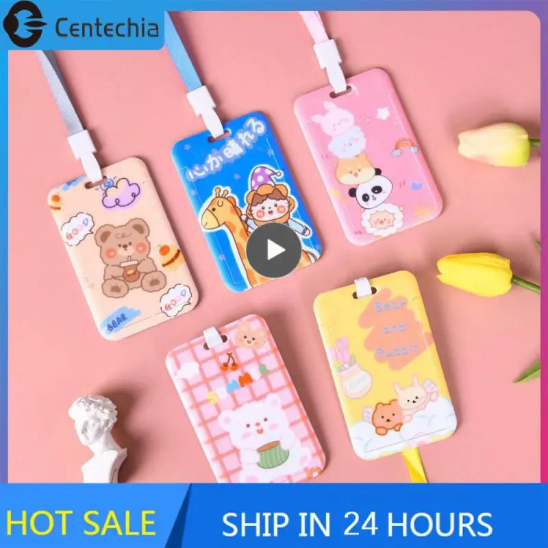 

13 Styles Card Cover Bus Card Holder Slider Lanyard Lanyard Case Stationary Set Abs Documents Girl Heart Card Set 11*7cm Cartoon