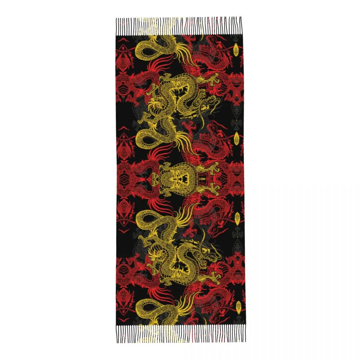 Изготовленный на заказ золотой китайский дракон узор шарф с кисточками женский