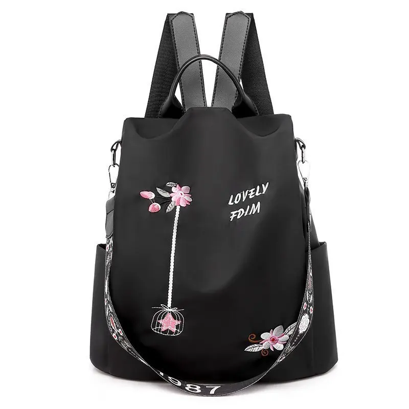 

2022 New Flower Embroidery Backpack Artistic National Style Female Oxford Packsack Large Capacity Internet Celebrity Women's Bag