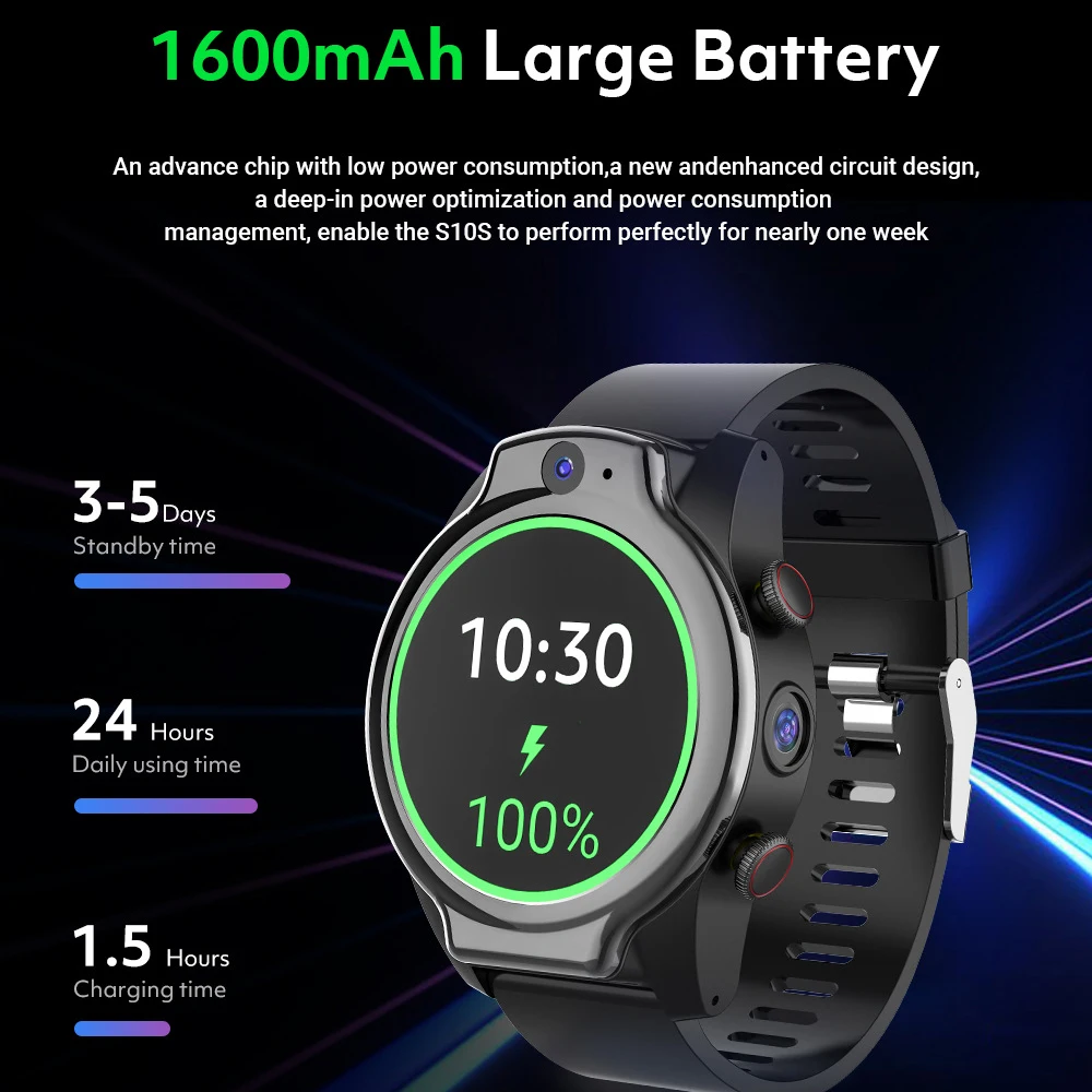 

Rogbid Brave Pro Smart Watch HD Full Touch Screen 4G+64G Man GPS+NFC Fitness Tracker Heart Rate Blood Pressure Monitor 1600mAh