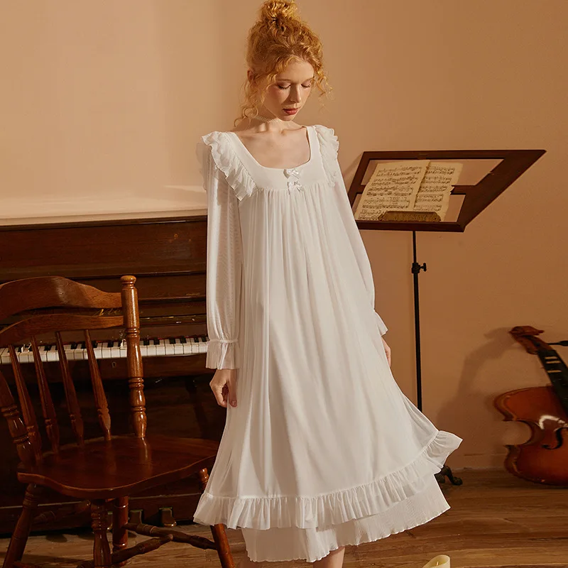 Roseheart White Women Homewear Sexy Sleepwear Night Dress Lace Bow Nightwear Luxury Nightgown Female Gown Plus Size Nightdress
