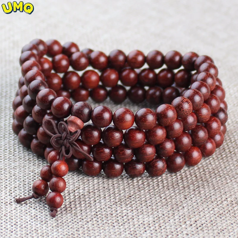 

Small Leaf Red Sandalwood Beads for Lovers Rosary Jewelry Blood Sandalwood 108 Beads Bracelet