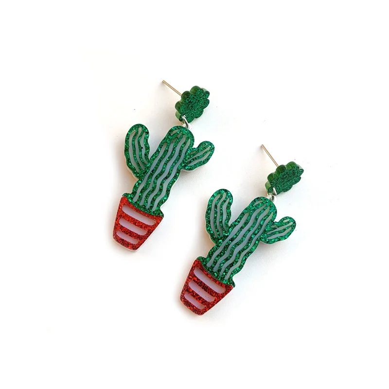 QIGO модные ювелирные изделия с растениями блестящие акриловые серьги зелеными