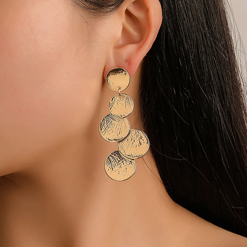 Geometric disc multi-level earrings Women's personality creative metal earrings