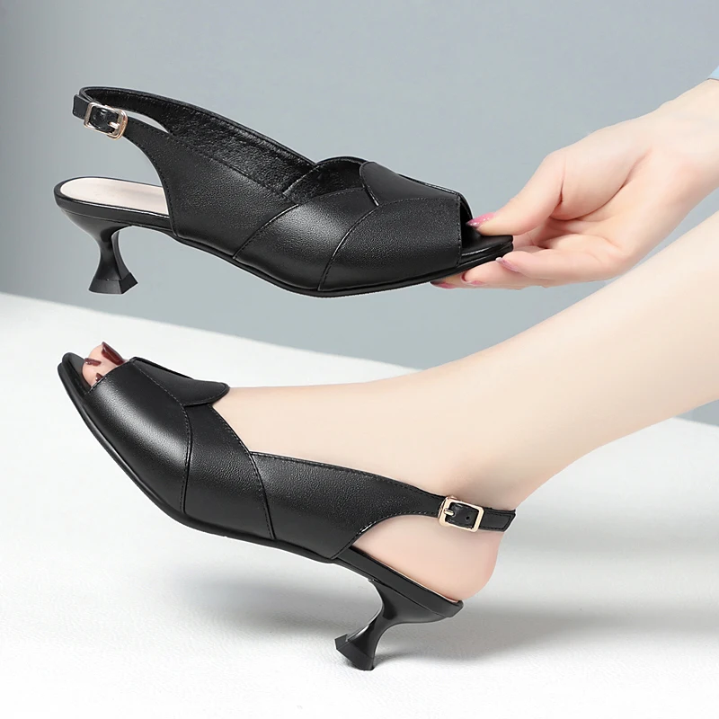 AIYUQI Sandals Women Summer 2023 New Genuine Lenther Block Heel Rear Space Large Size 41 42 43 Fashion Mid Heel Women Sandals