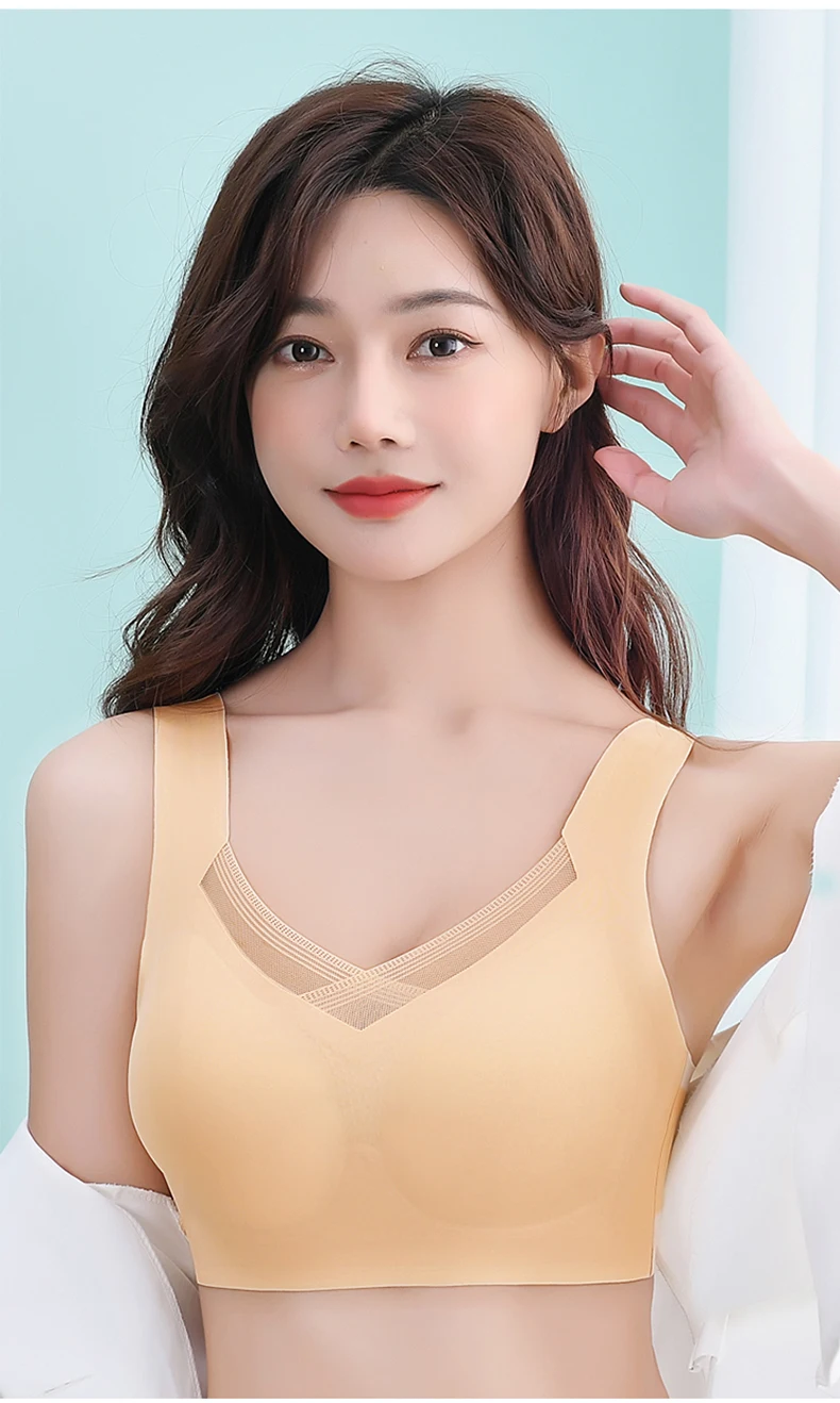 2PC Seamless Women's Bra Top No Steel Ring Underwear Gather Anti-Sagging Thin Vest Sports Running Shockproof Bra Linger