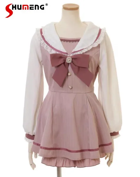 Женский японский матросский воротник Rojita милое платье Лолиты с бантом и длинными