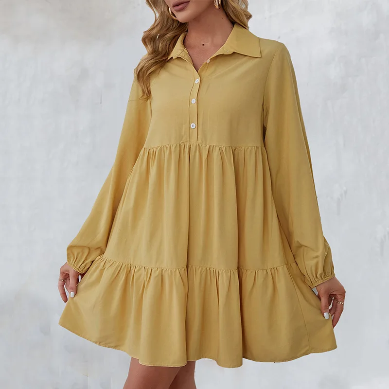 

Women Long Sleeve Casual Dress Sprign Summer 2022 Turn-dwon Collar Dresses Vacation Beach Casual Streetwear Vestido Feminio