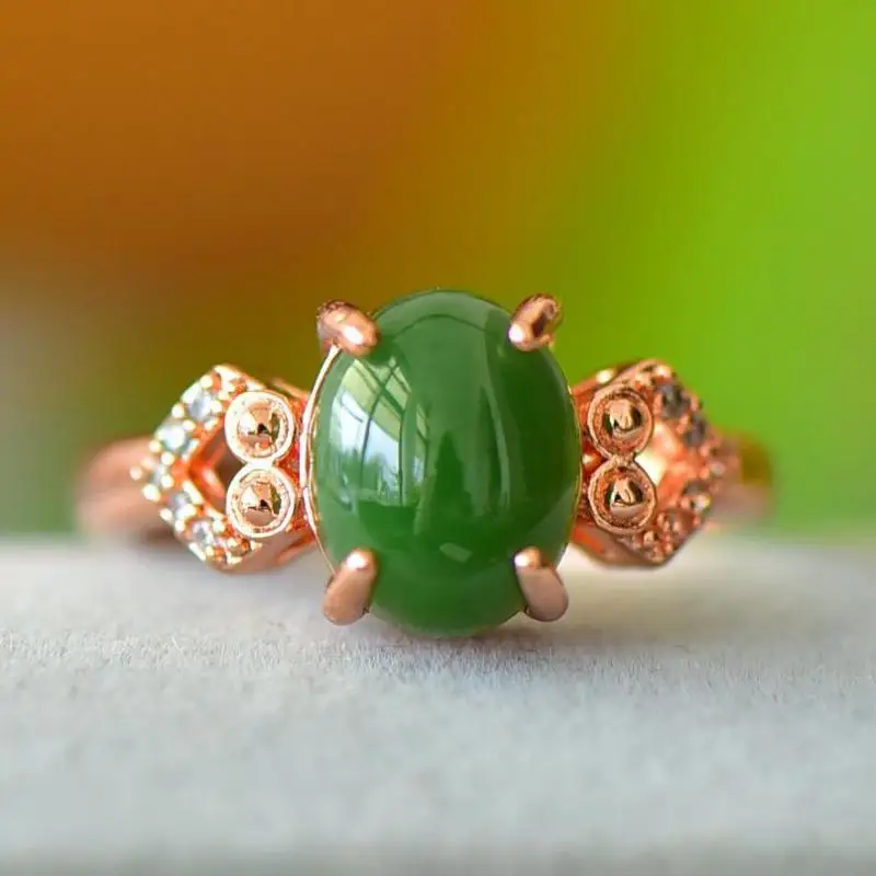 

Natural Green Jade Ring Adjustable Women Fine Jewelry Genuine Hetian Jades Nephrite Rose Gold Rings For Girlfriend Mom Gifts