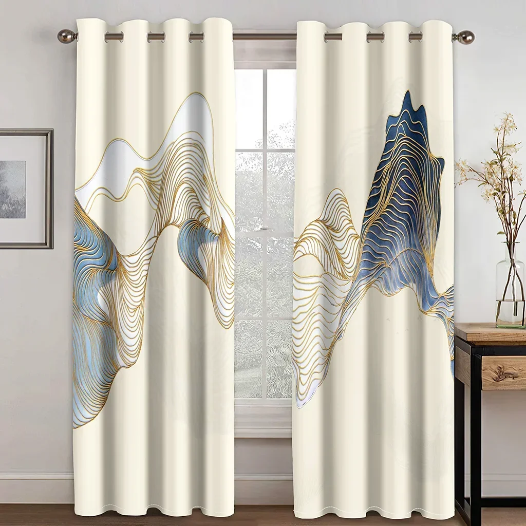 

Modern Abstract Line Luxury Elegance Cheap 2 Pieces Free Shipping Thin Curtains for Living Room Bedroom Window Drape Home Decor