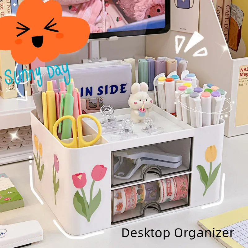 

Holder Storage Stationery With Kawaii Hairclip Drawer Capacity Multi-function Sticker Student Jewelry Destop Lagre Organizer