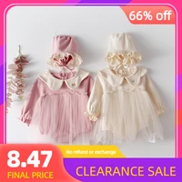 ins 2022 spring girl baby clothes one hundred days take long sleeve doll the embroidered net yarn cotton clothing climb clothes