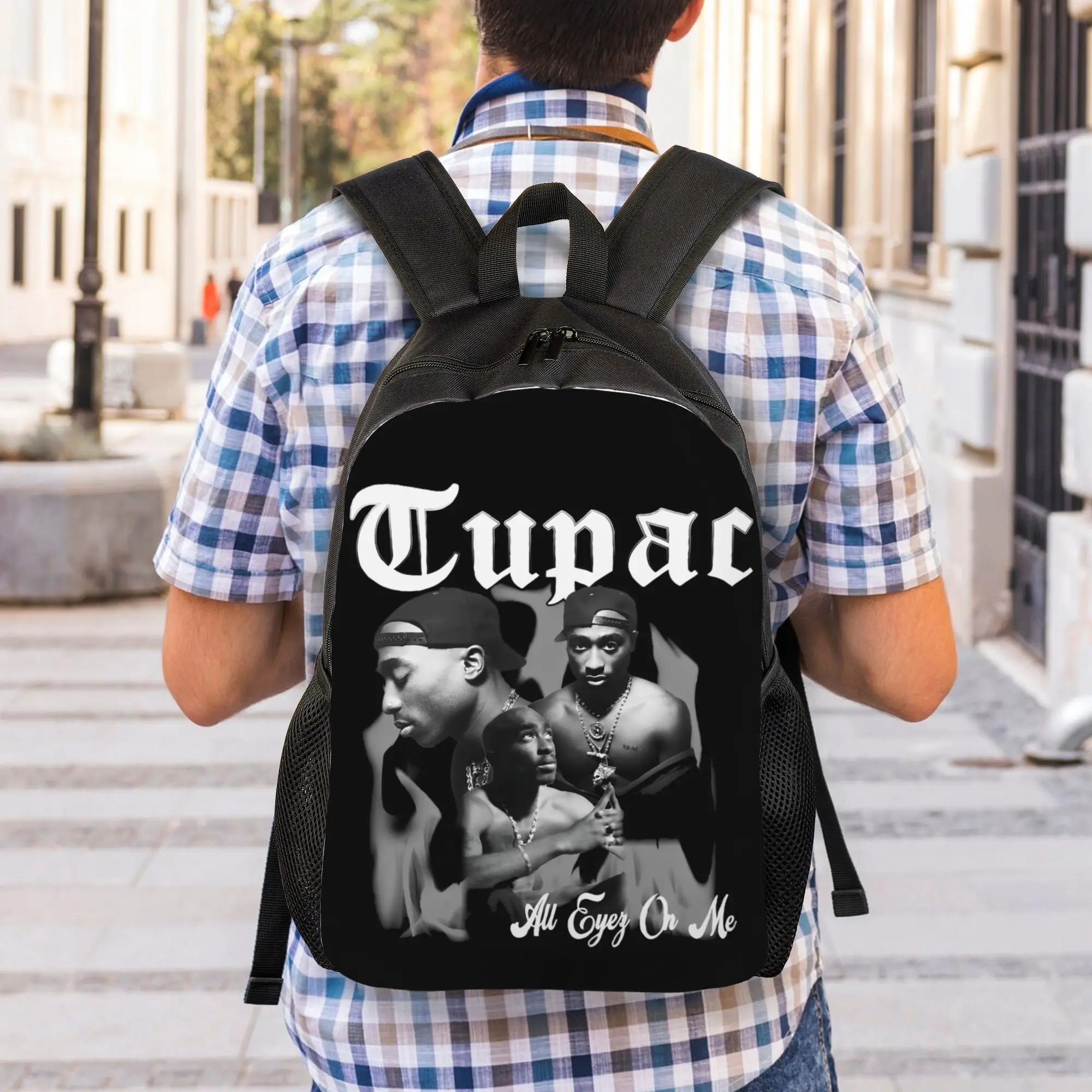 Фото Популярный рюкзак с изображением рэпера 2Pac для мужчин и женщин, стильный рюкзак для школы, походов, путешествий, повседневный рюкзак, холщовая сумка с Тупаком, подарок №5