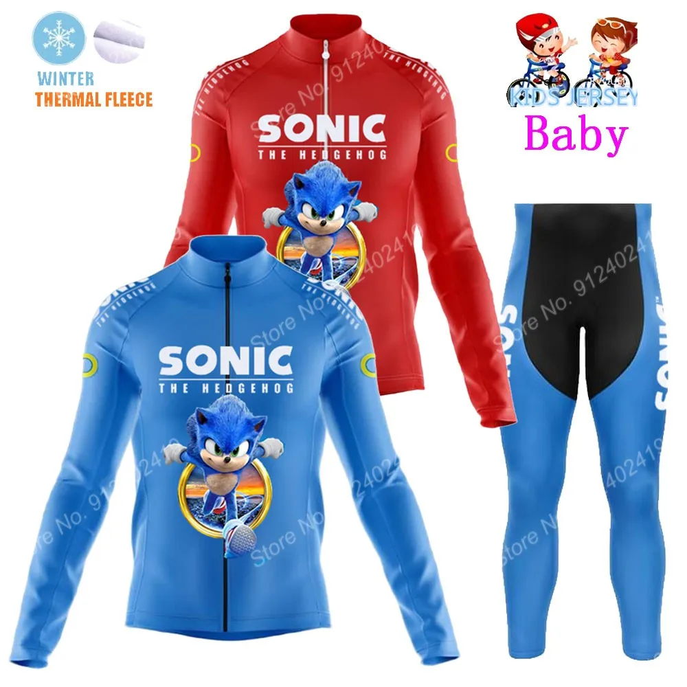 

2021 Kids Cartoon Anime Blue Red Cycling Jersey Set Winter Boys Girls Cycling Clothing Long Sleeve Bike Suit Ciclismo
