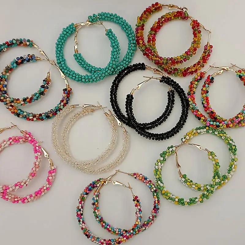 

Exaggerate Boho Hoop Earring Fashion Big Circle Ring Earring Simple Beaded Hoops For Women Trendy Statement CC Earring Wholesale