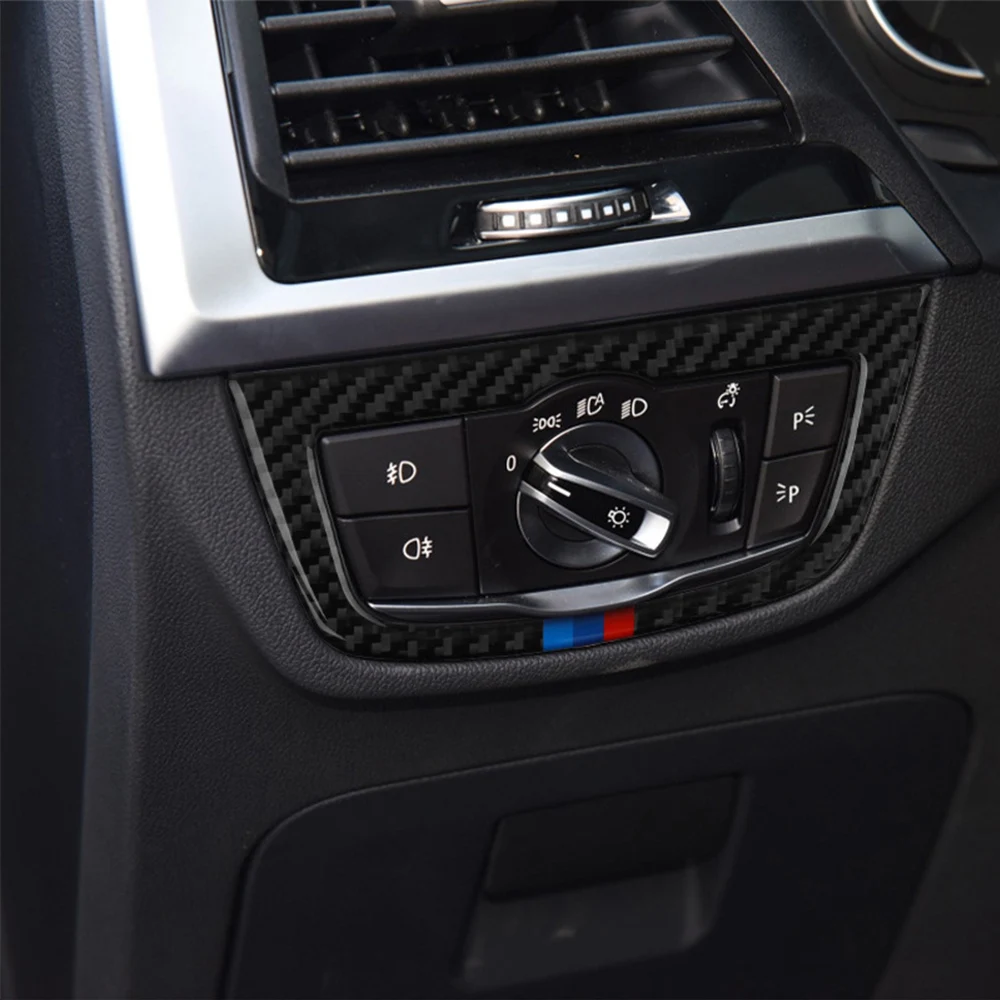 

Наклейка из углеродного волокна для кнопки переключателя автомобильной фары, декоративная рамка, интерьер для BMW X3 G01 G08 X4 G02, модифицированные аксессуары