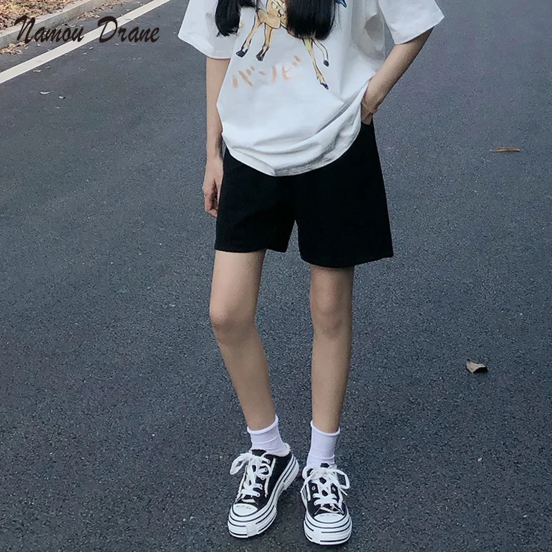 

Small Black Sport Wide Leg Trousers High Waist Trousers Summer Loose Slimming A-line Straight Casual Shorts Women's Wear