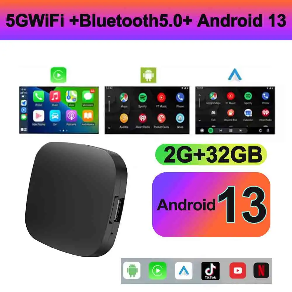 

Беспроводной Android Auto Smart TV Box На Android 13 С CarPlay И AI Для YouTube, Netflix, Совместимый С Toyota, Mazda, Hyundai