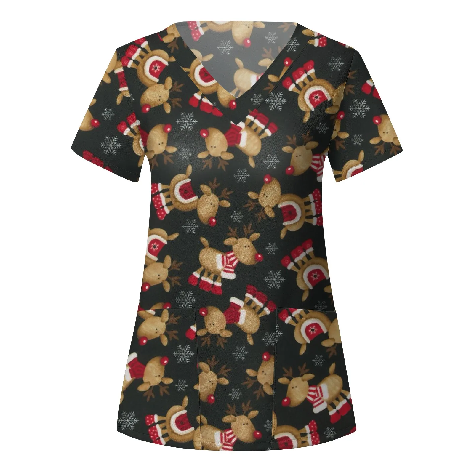 

Christmas Nurse Uniform Womens Cartoon Santa Claus Print Nurse Working Blouse Xmas Workwear Healthcare Carer Medical Uniforms