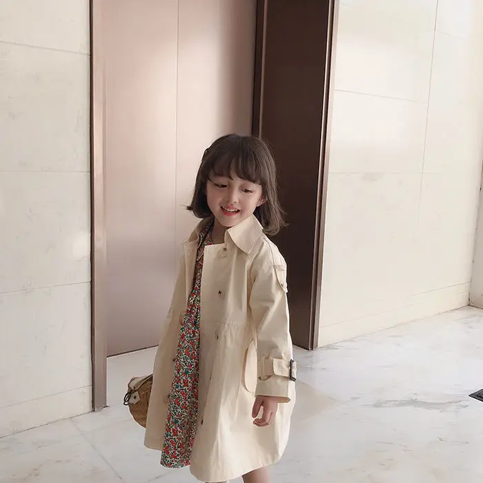 RiniLucia Autumn Winter Girls Trench Coat Teenage Long Sleeve Solid Trench Jacket Double Breasted Windbreaker Kids Cute Coat
