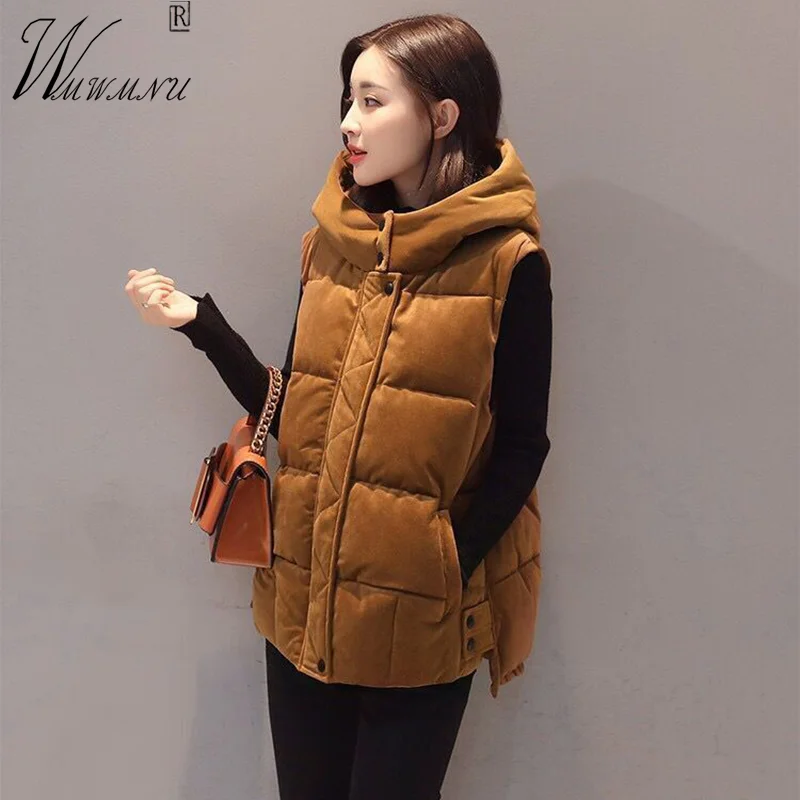 

Women Warm Hooded Pleuche Vests Casual Loose Thicken Fall Winter Waistcoat Soft Comfortable Mother Sleeveless Coat Quilted Parka