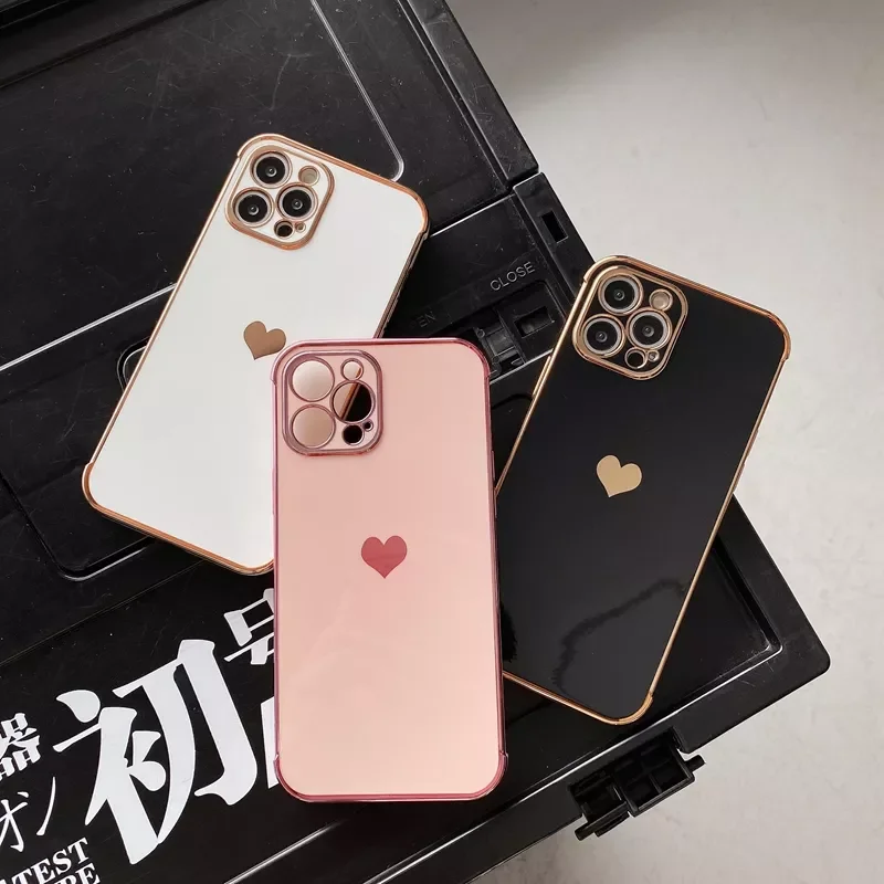 

Free Shipping Electroplated Love Heart Phone Case For iPhone 11 12 13 Pro Max XS X XR 7 8 Plus Mini SE 2020 Shockproof Bumper Ba