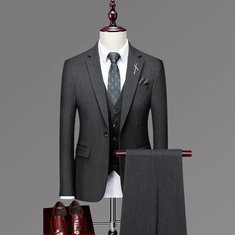

2022 Fashion New Men's Casual Boutique Business Dress Wedding Groom Suit Coat Blazers Trousers Men's Three-piece Korean