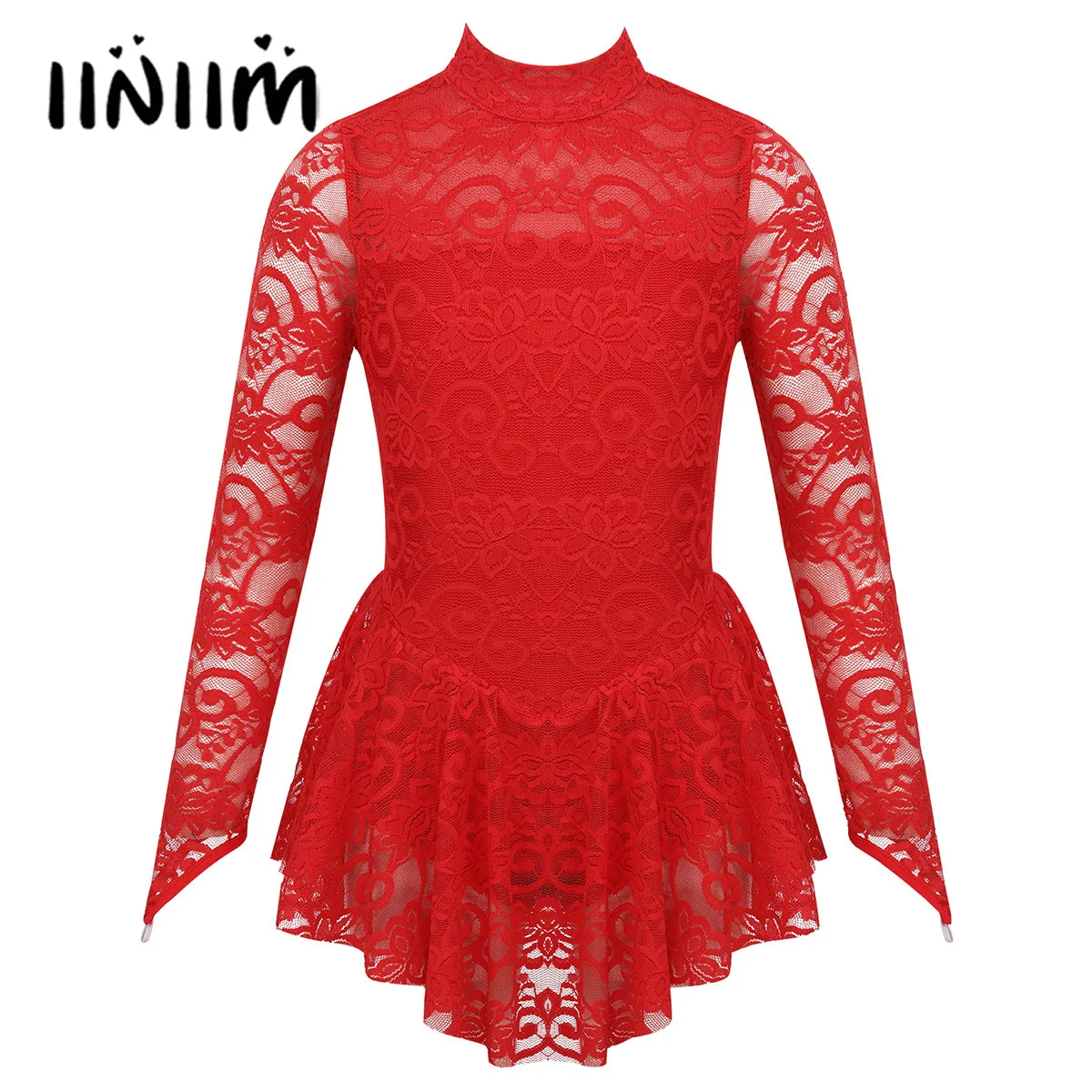 

iiniim Kids Ballerina Tutu Dancewear Floral Lace Figure Ice Skating Roller Skating Dance Dress Gymnastics Leotard for Girls