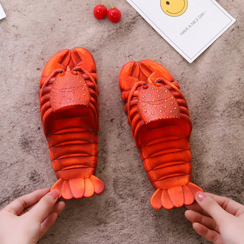 Summer Lobster Slippers Men Funny Animal Flip Flops Cute Beach Shower Casual Shoes Women Unisex Big Size Soft Home Slippers 2024