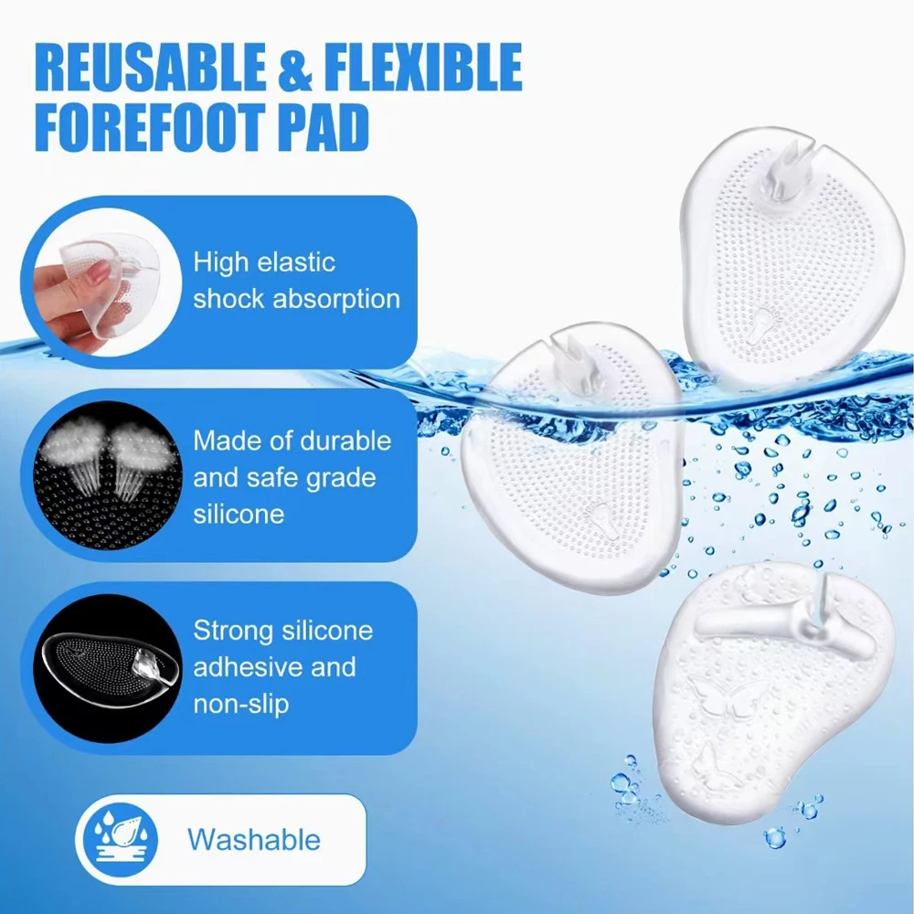 Silicone Forefoot Insert Pads for Women Sandals Heels Flip Flops Non-slip Pain Relief Shoe Pad Gel Foot Insoles for Shoes Men