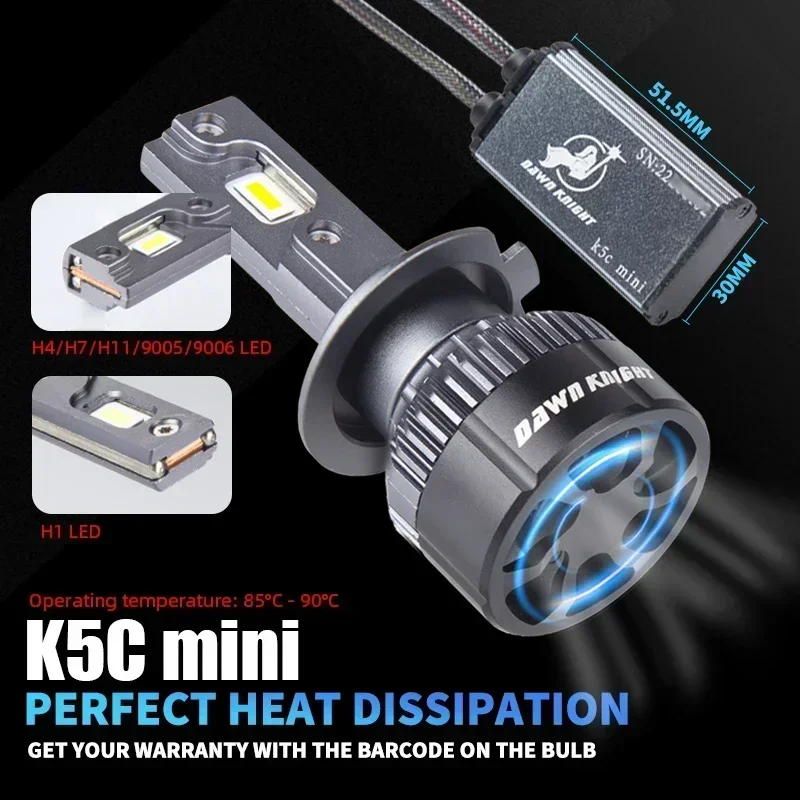 DAWNKNIGHT K5C Mini 40W H7 H4 Long Life Version Светодиодная лампа для фар 4300K K6C Led HB3 H11 Лампа H1 HB4