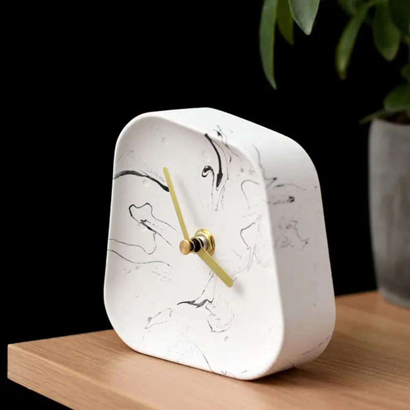 

Nordic Home Decoration Accessories Geometry Shaped Cement Table Clock Desktop Decoration Mute Concrete Small Desk Alarm Clock
