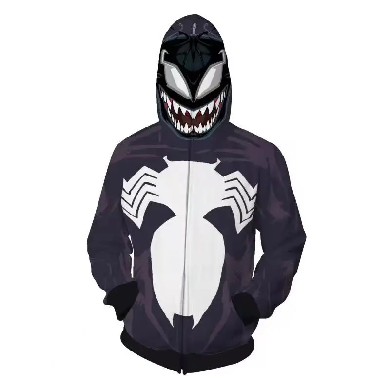 

Sudadera con capucha y estampado 3D de Venom para niños y adultos, máscara de animación con cremallera, Cosplay de moda, gran of