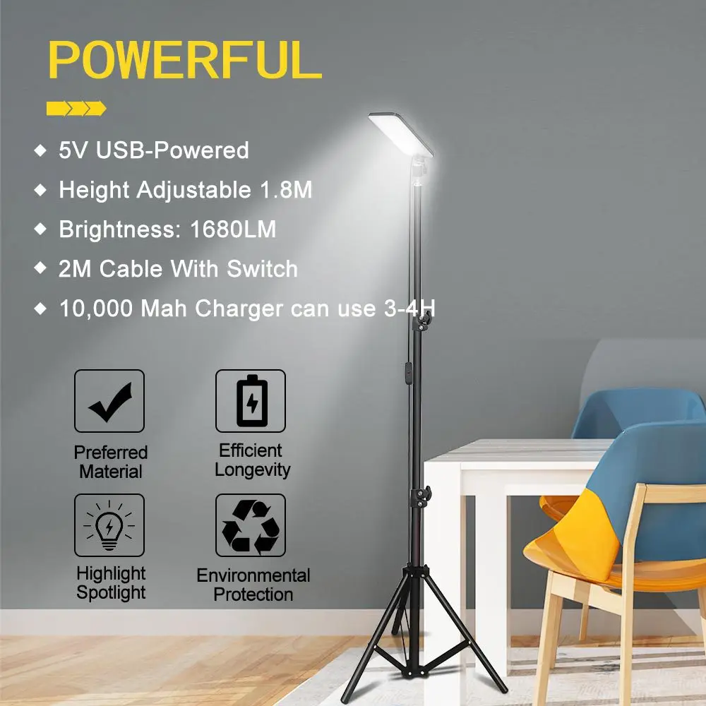 

Portable Camping Light LED Selfie Light Lamp Photography Light with Tripod Stand for Outdoor Picnic Barbecue Adjustable Telescop
