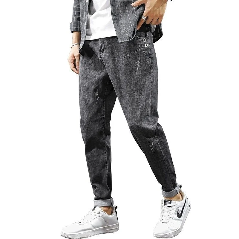 Джинсы мужские узкие джинсовые модные брюки в Корейском стиле для отдыха с