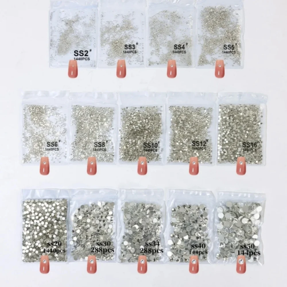 Высочайшее качество SS3-SS60 прозрачные кристально-белые 3D украшения для ногтей