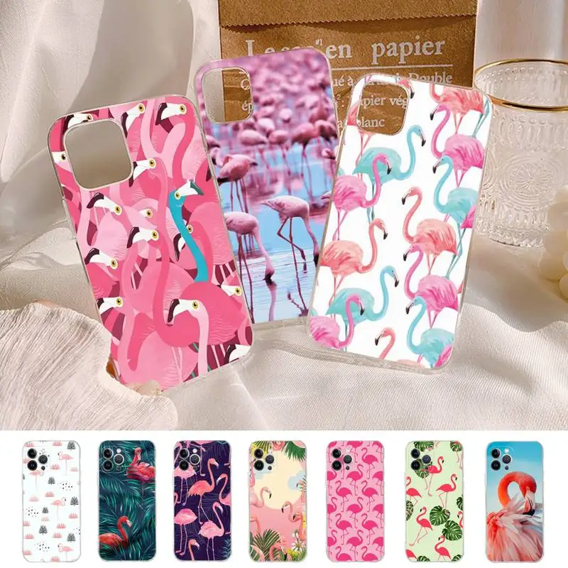 

Flamingo Phone Case For iPhone 14 13 12 11 Pro Max XS X XR SE 2020 6 7 8 Plus Mini Transparent Shell