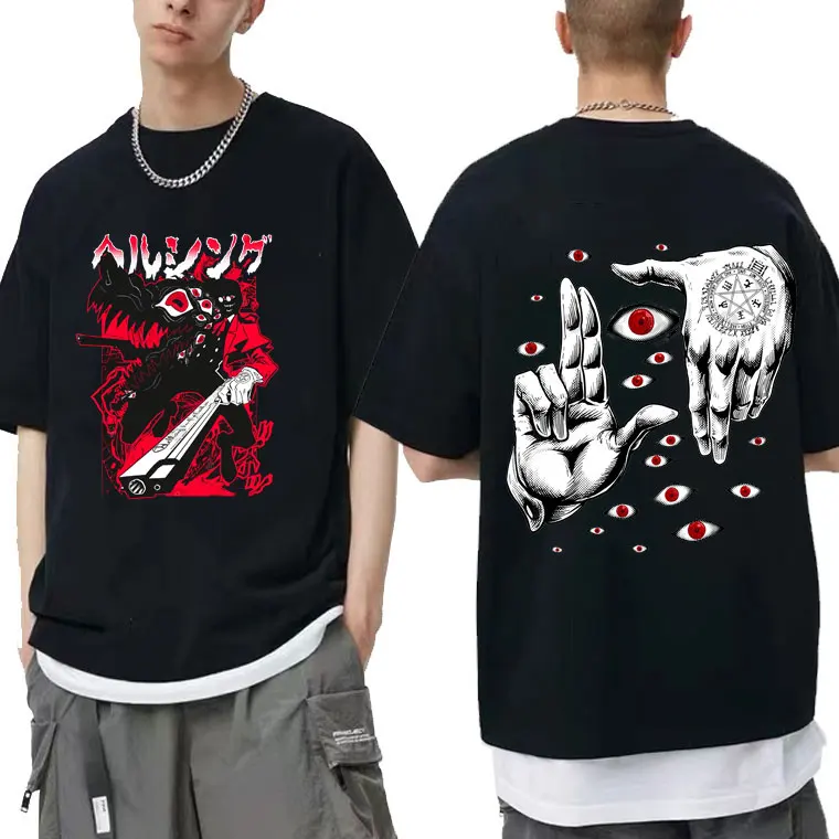 

Anime Hellsing Alucard Vampire Hunter Tshirt Men Women Fashion EU Size T-shirt Mens T Shirt Man Harajuku Print Tee Short Sleeve