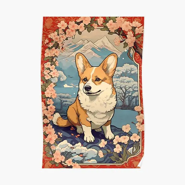 Японское Искусство Плакат корги собака Декор настенное искусство роспись