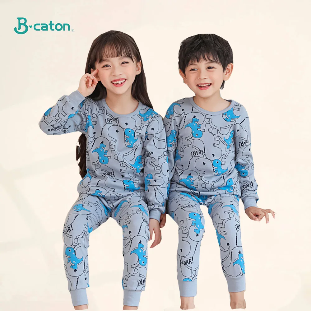 

Autumn Winter Children Cotton Underwear Set Cartoon Dinosaur Print Boys Girls Pajama Set Long Sleeve Jumpsuit Sets for Kids 10T