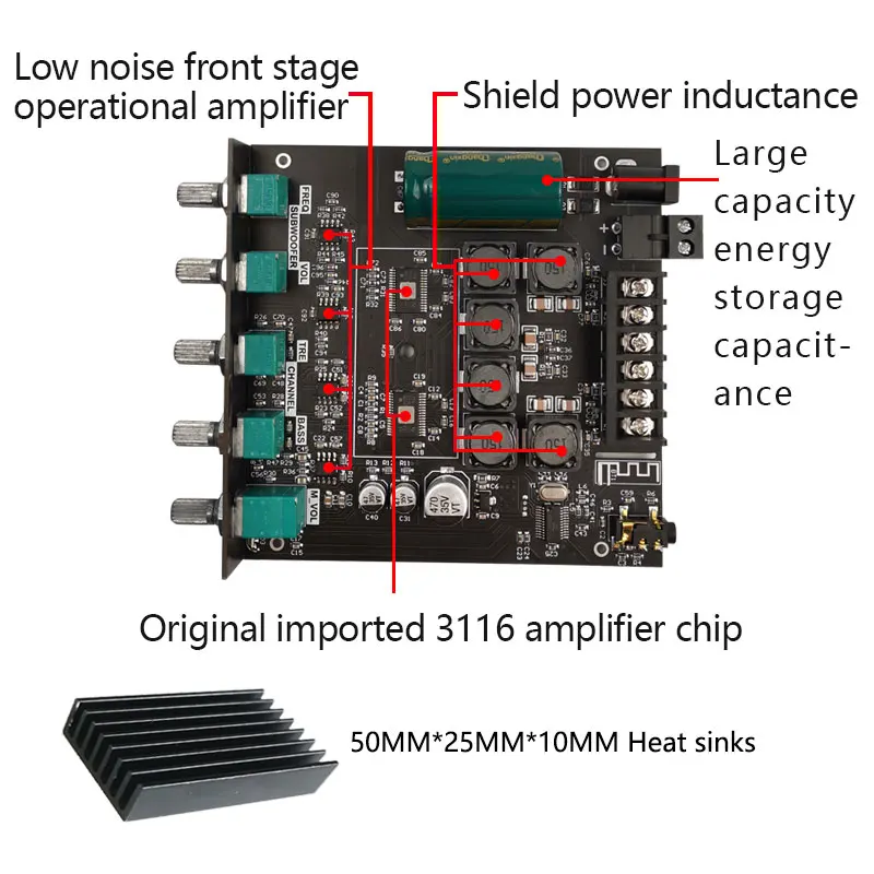 

2*50W+100W TPA3116D2 Power Subwoofer Amplifier Board Bluetooth-compatible 2.1 Channel Class D TPA3116 Audio Stereo Equalizer Amp
